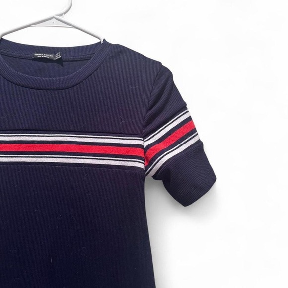 Bershka Navy Blue Striped Knit Jersey Dress Size Small - Picture 5 of 5